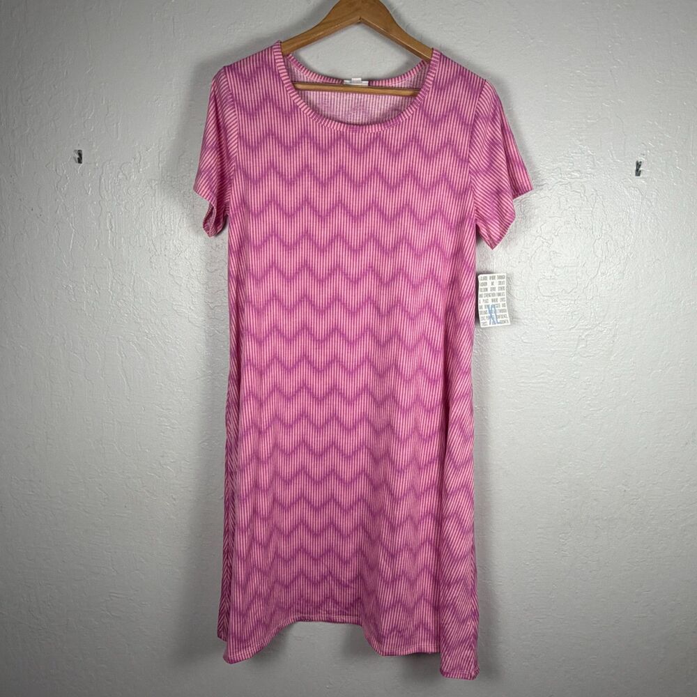 LuLaRoe Jessie Dress XL Pink Stripe Swing Dress Short Sleeve Pockets NWT